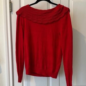Boden Red Scalloped Collar Cotton Wool Blend Sweater